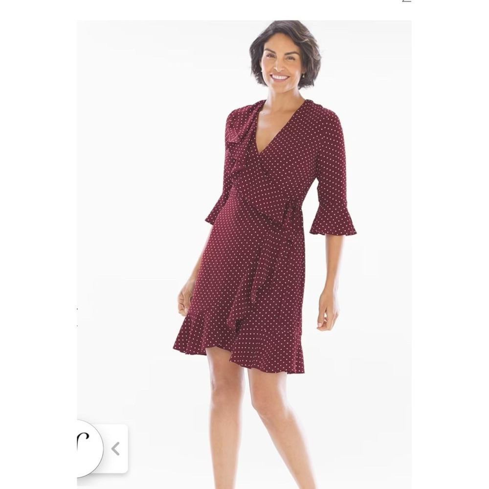 Adrianna Papell Maroon Burgundy Polka Dot Wrap Dress Size 8